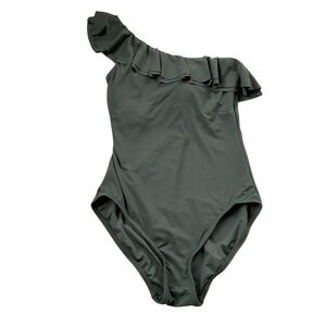 Carmen Marc Valco One Piece Swimsuit Sz 10 Green Ruffled Boho Asymmetric Beach